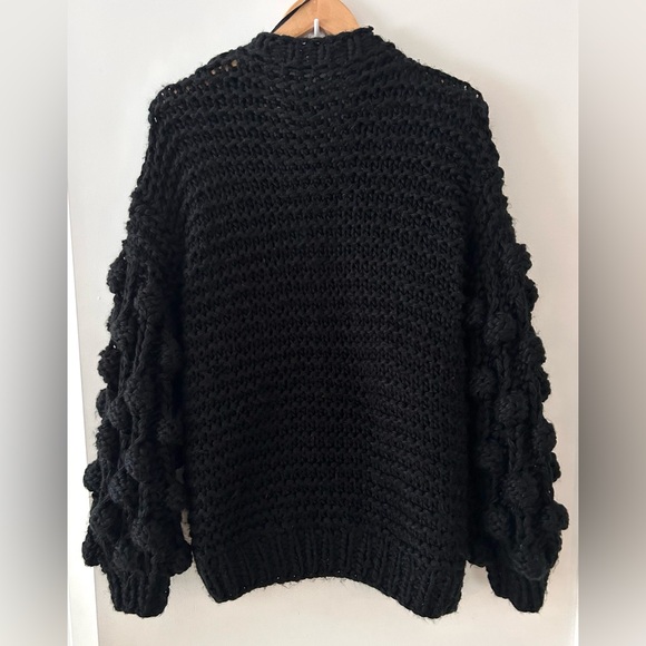 RACHEAL Chunky Black Bubble Sleeve Cardigan - Oversized Boho Knit - Size M - Picture 4 of 9